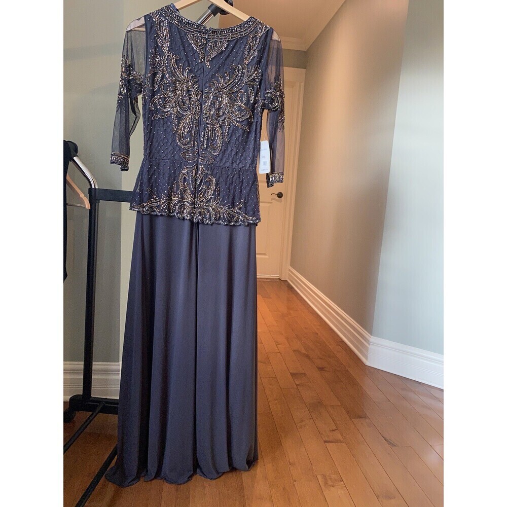 PISARRO NIGHTS Bead Embellished Gown In Slate/ Cop SIZE 6